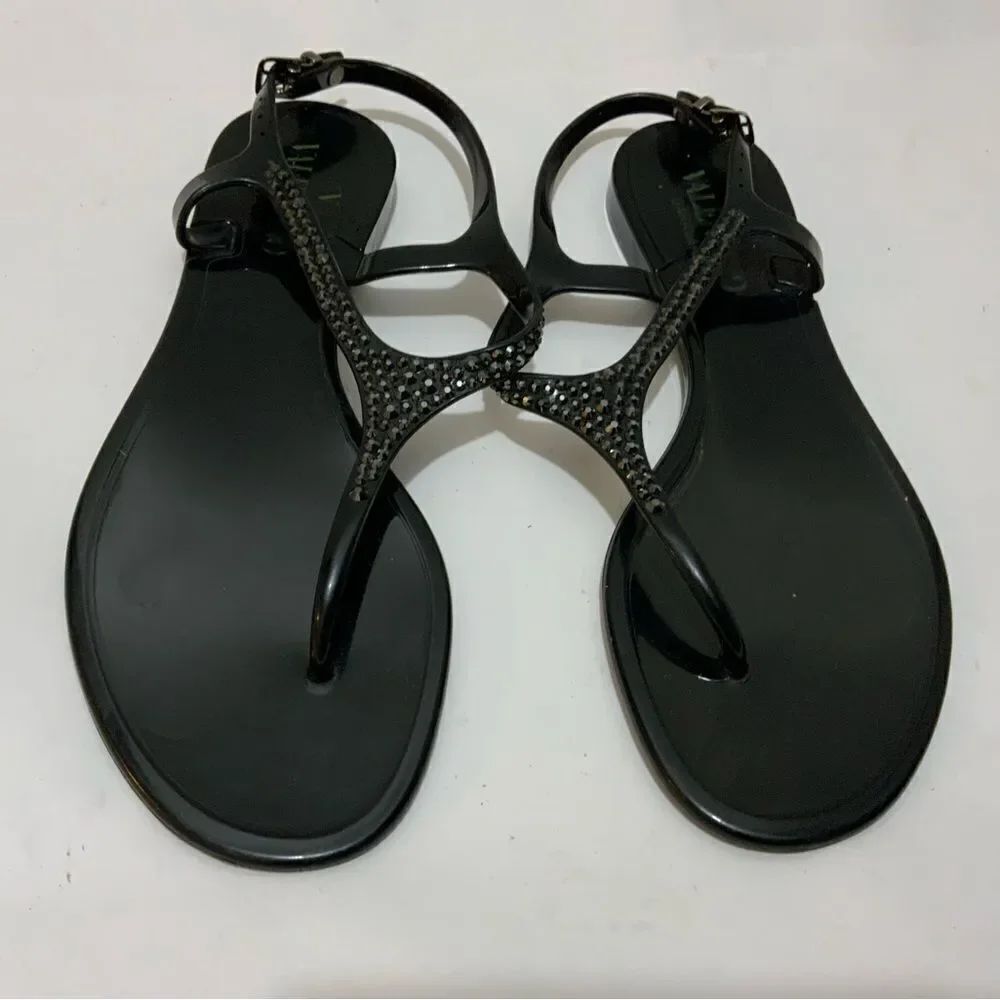 Valentino rubber flat sandals rhinestone details size 36 EUR